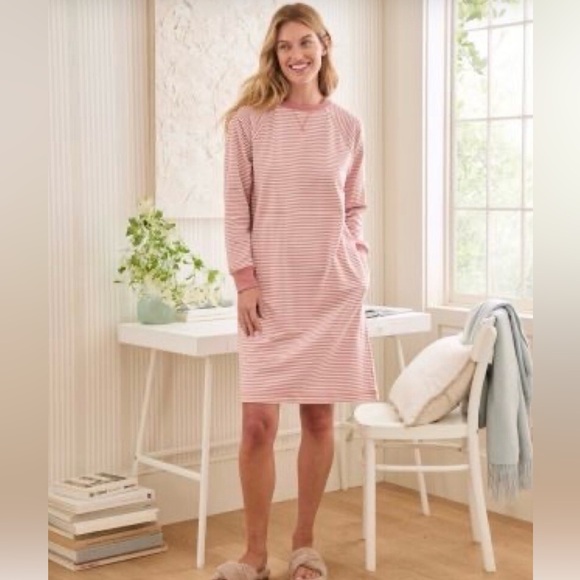 Garnet Hill Other - Garnet Hill Sweatshirt Dress French
Terry Knit Pink Stripe Lounge Pockets. S